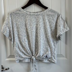 Calvin Klein Light Gray Animal Print Tie-Back Crop Top